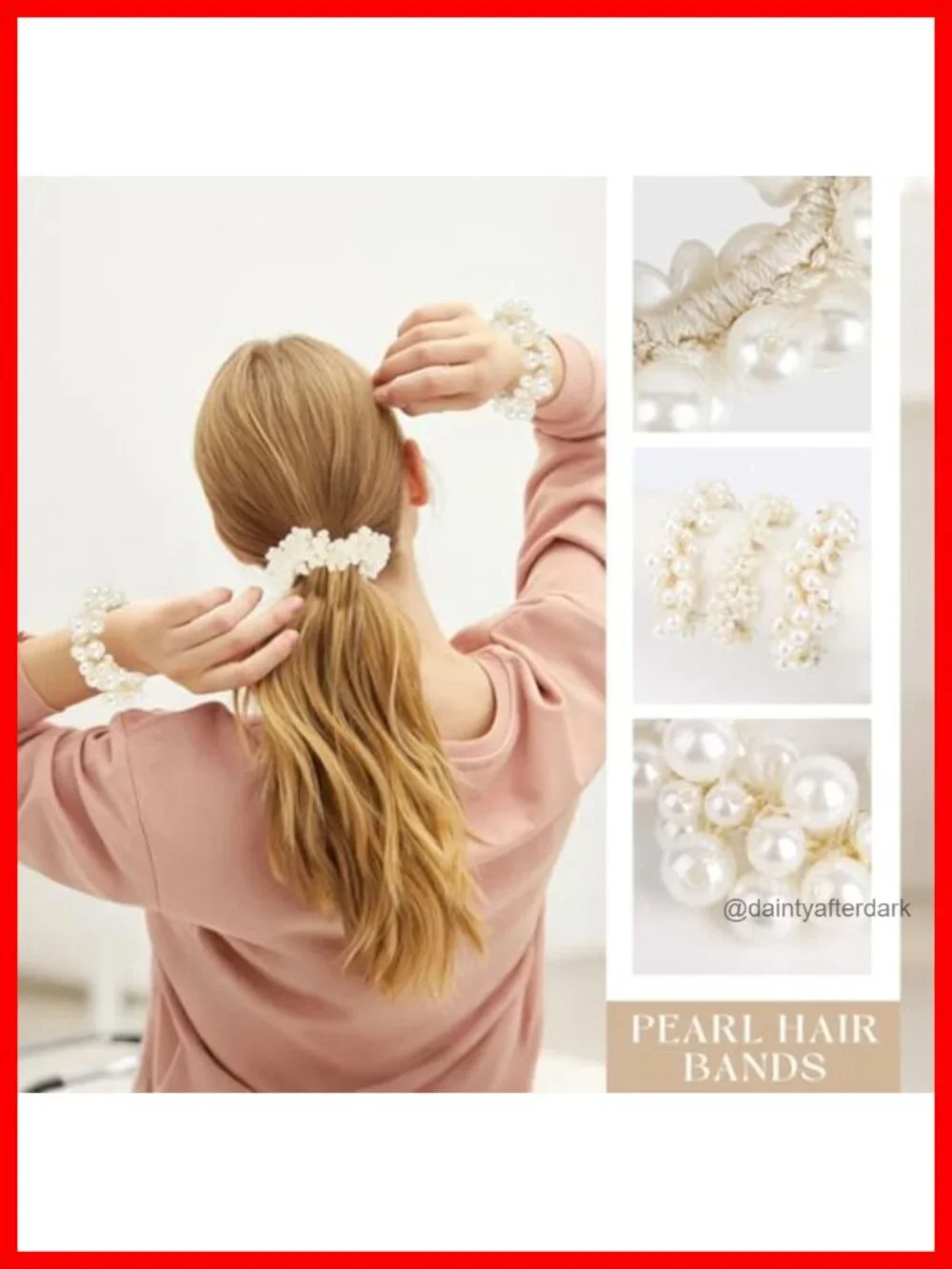 6 Pearl Beaded Hair Scrunchies Decorative Flower Ponytail Holders
